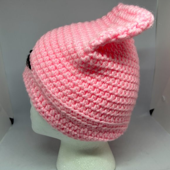 Handmade Crochet Light Pink Knit Cap w/Black Accent OS - Picture 6 of 11
